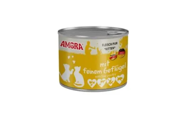 AMORA Cat Fleisch Pur Kitten mit feinem Geflügel 6 x 200g
